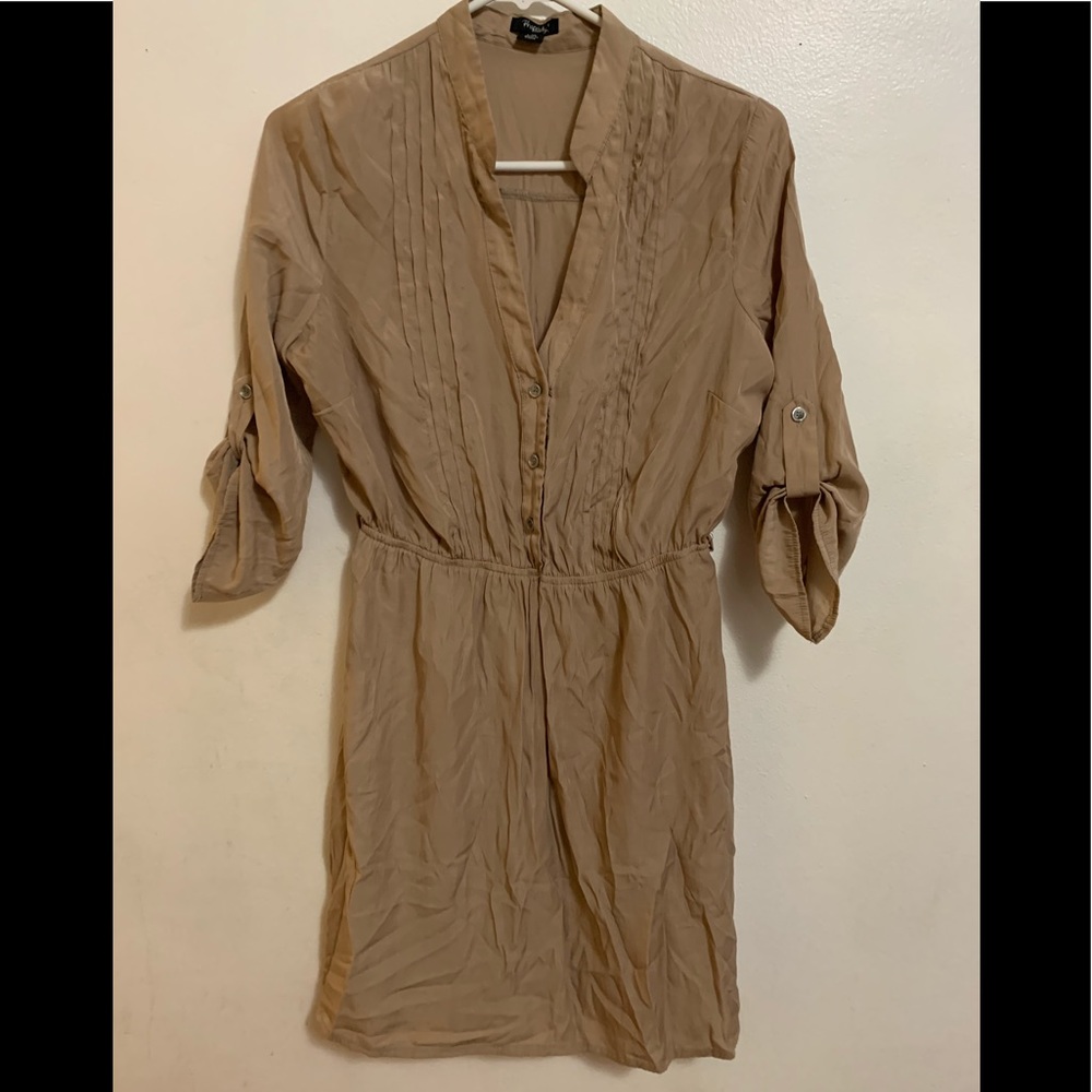 Rhapsody Pleated Front Roll Tab Shirt Dress - Size L